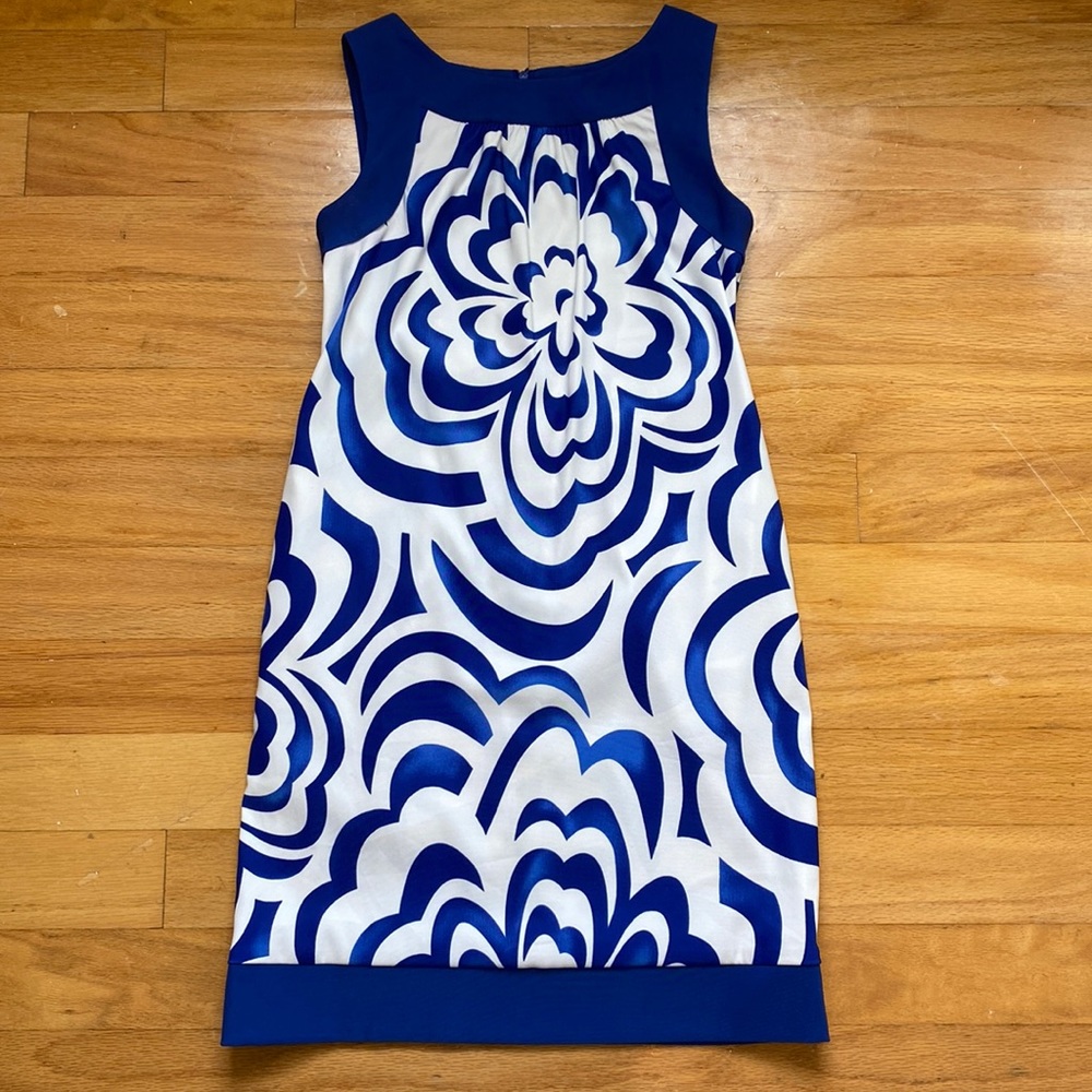 Kim Rogers Cobalt Blue and White Pencil Dress with Pockets